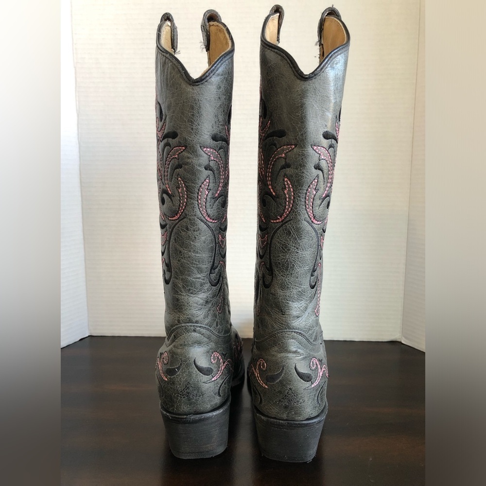 Circle G By Corral Women's Grey / Black / Pink Embroidery Boots Size 9 - Picture 4 of 9